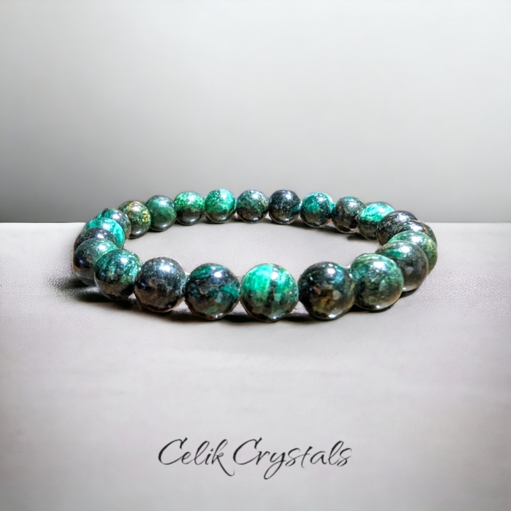 Green Emerald Stone Bead Bracelet 8mm Natural Stones Unisex Healing Brac…